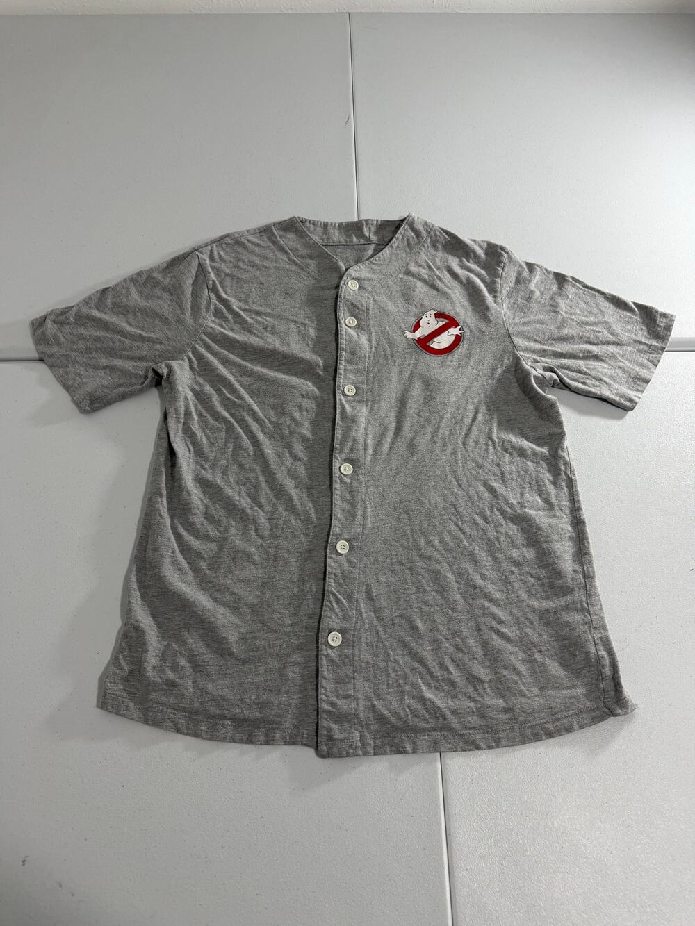 Ghostbusters Jersey Shirt Mens Gray Button Up No Ghost Logo Shirt